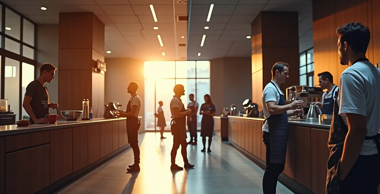 Coffee kiosk evolving from simple cart to branded franchise location