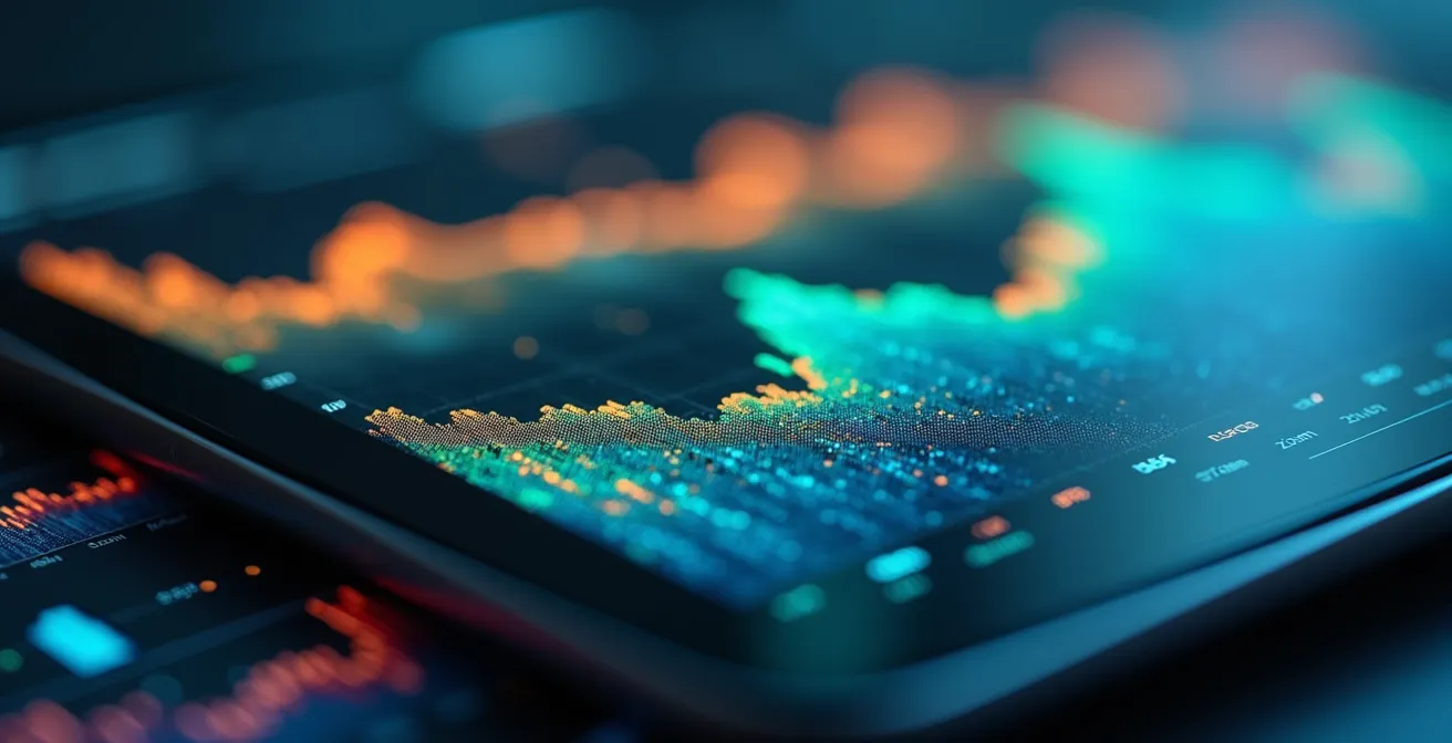 Macro view of data charts and improvement metrics on tablet surface