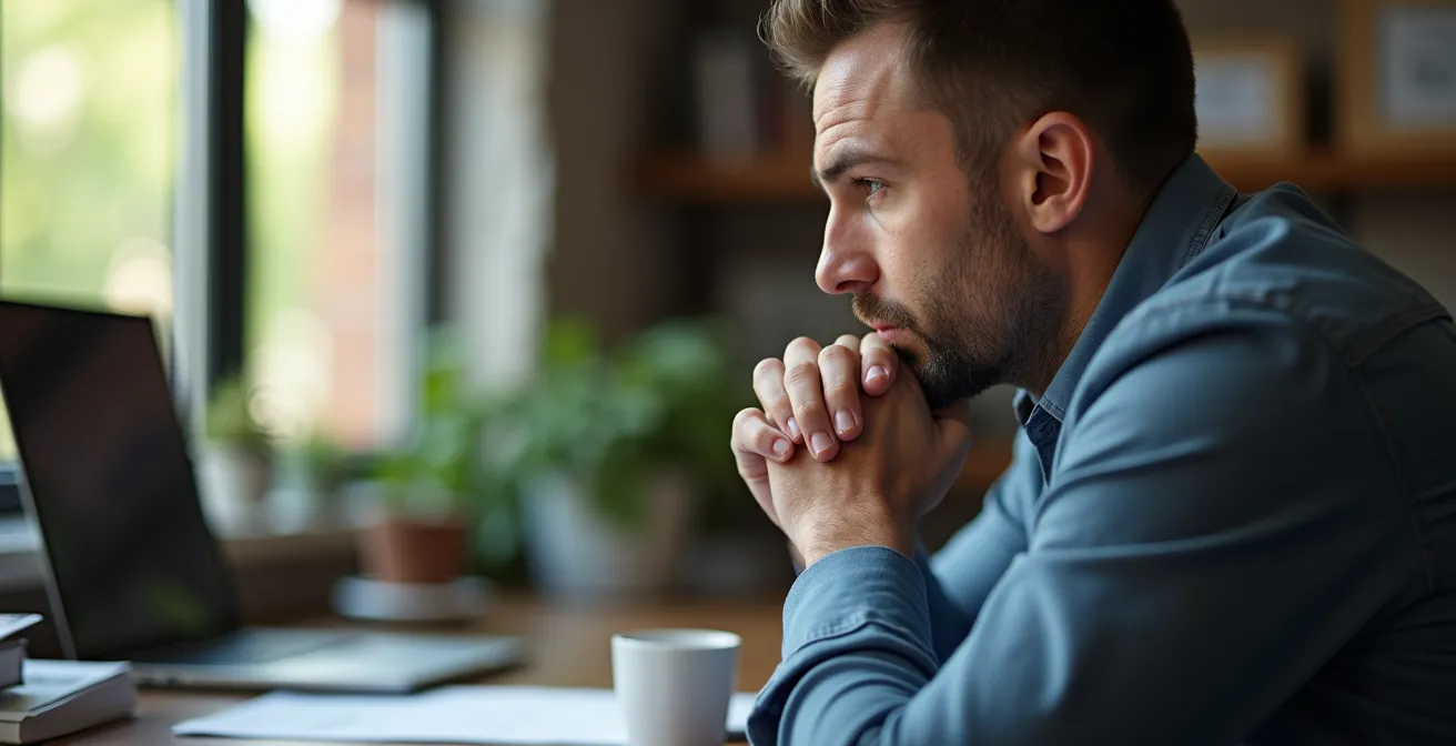 Confident business owner reviewing financial strategies with emotional determination