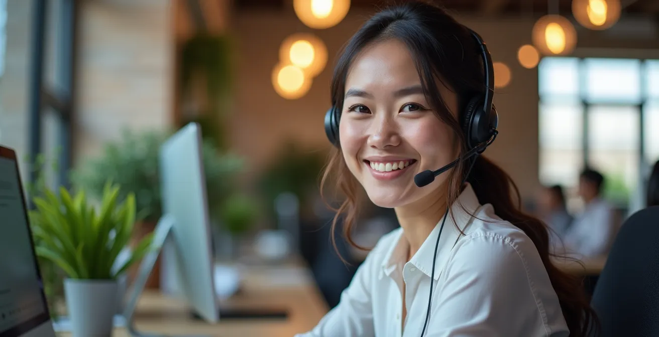 Customer service representative working alongside AI technology
