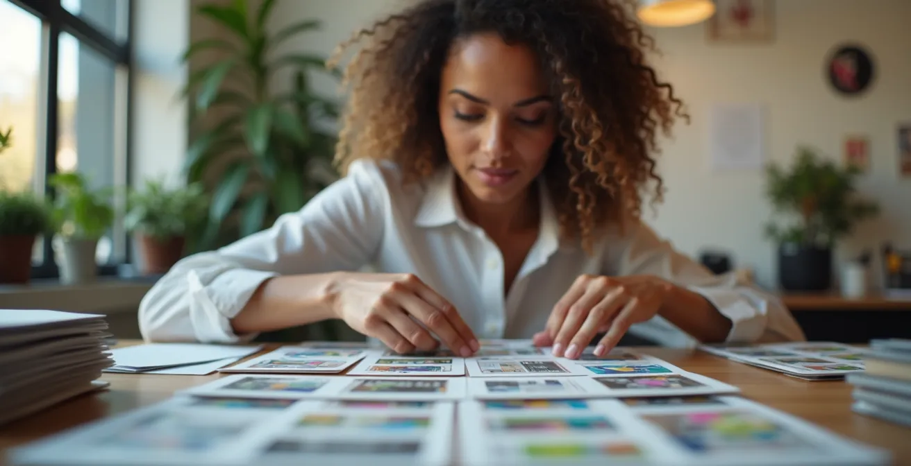 Business owner preparing marketing materials and building customer list before grand opening