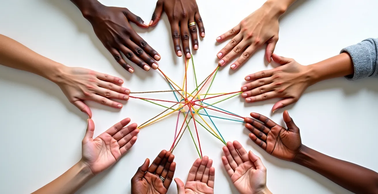 Network visualization of interconnected community members showing strong social bonds